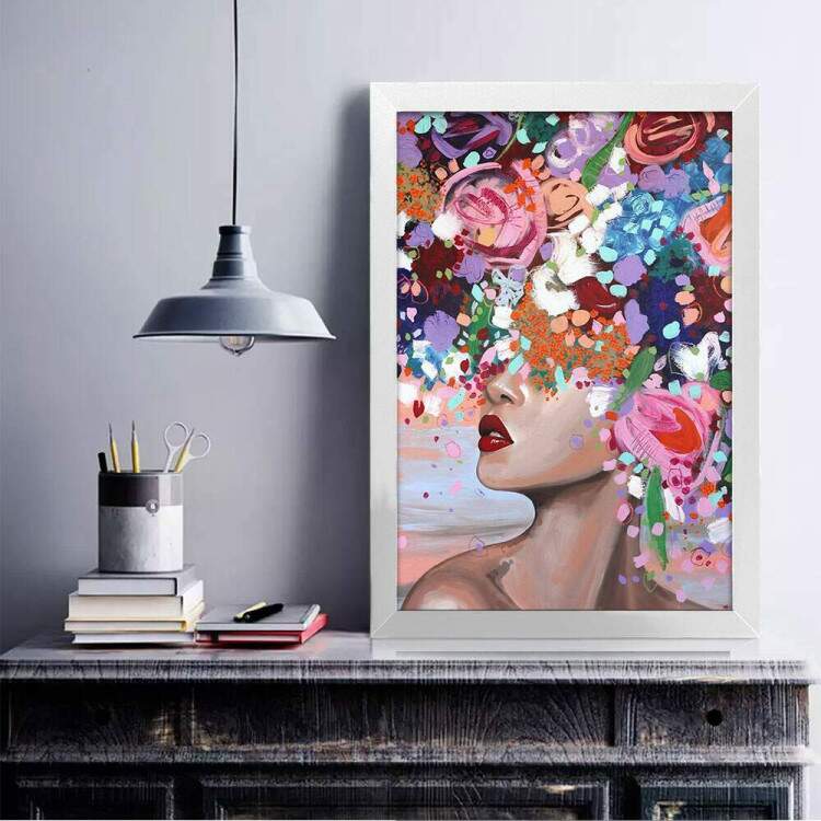 Quadro Decorativo Mulher Flores Coloridas