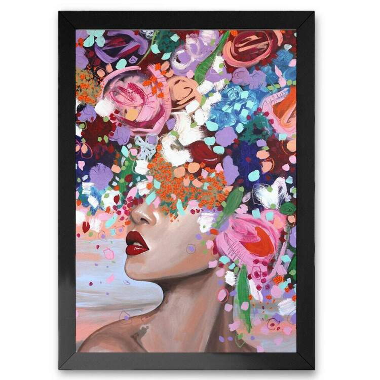 Quadro Decorativo Mulher Flores Coloridas