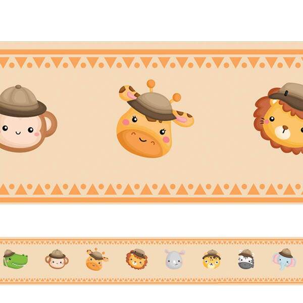 Faixa Decorativa Menino Bichinhos Safari Laranja