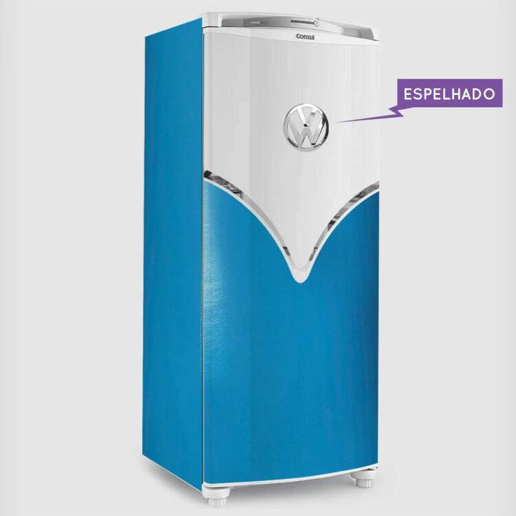 Envelopamento de Geladeira Completa Kombi Azul Espelhado