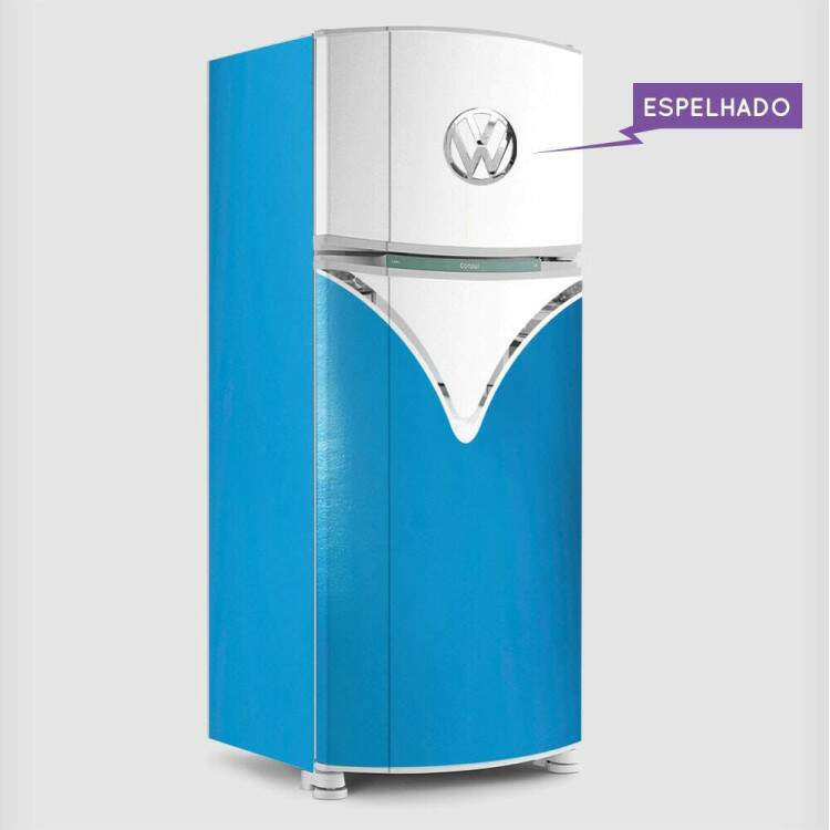 Envelopamento de Geladeira Completa Kombi Azul Espelhado