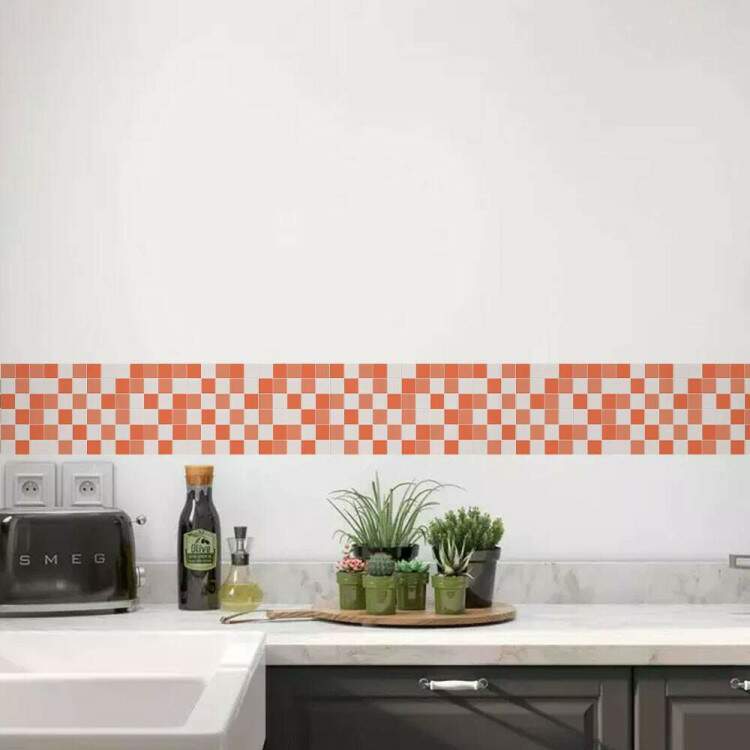 Faixa de Parede Imitando Azulejo Laranja e Branco