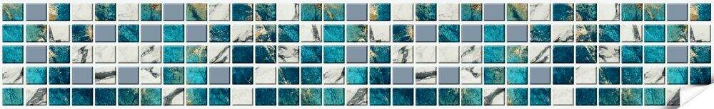 Faixa de Parede Imitando Pastilhas de M�rmore Azul e Branco