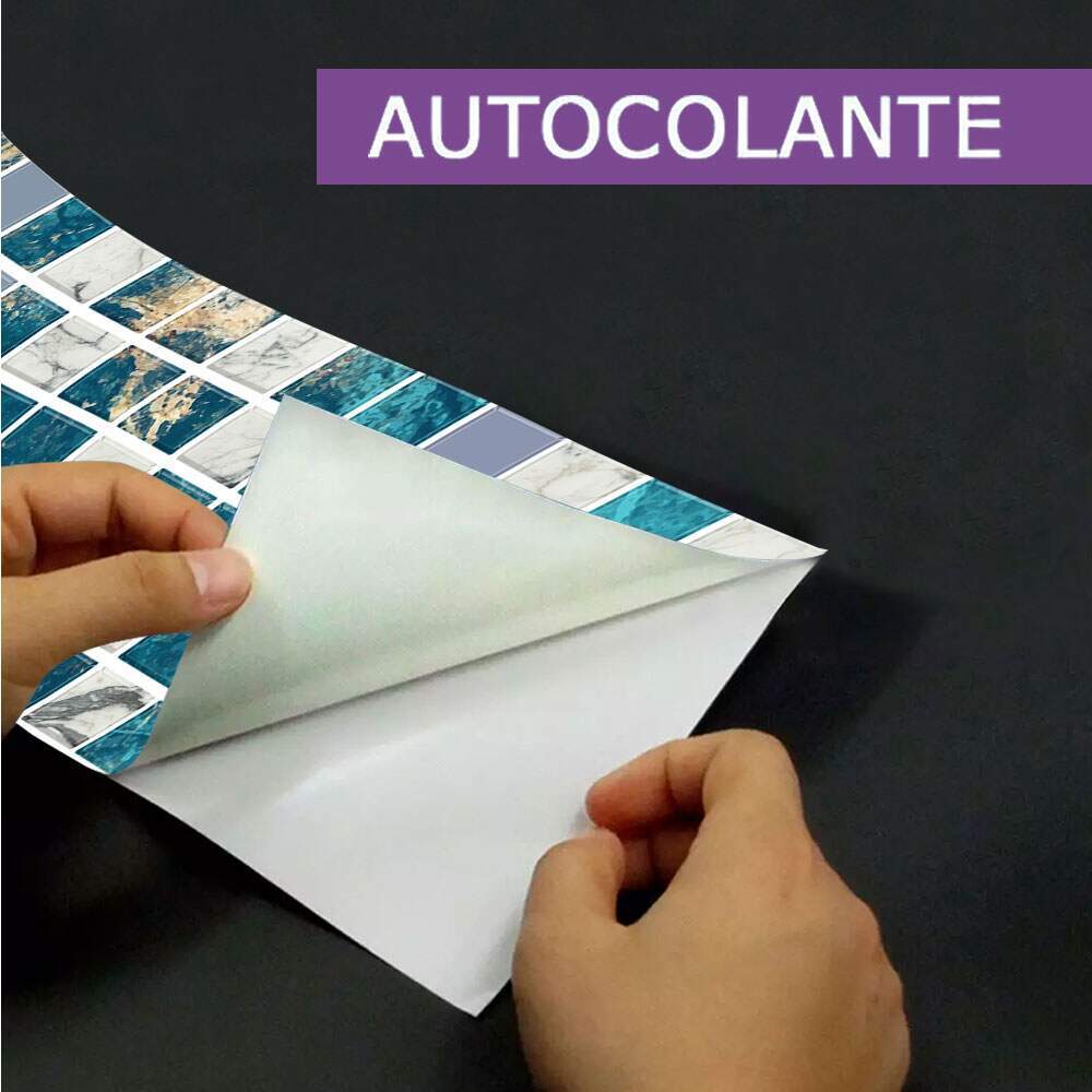 Faixa de Parede Imitando Pastilhas de M�rmore Azul e Branco