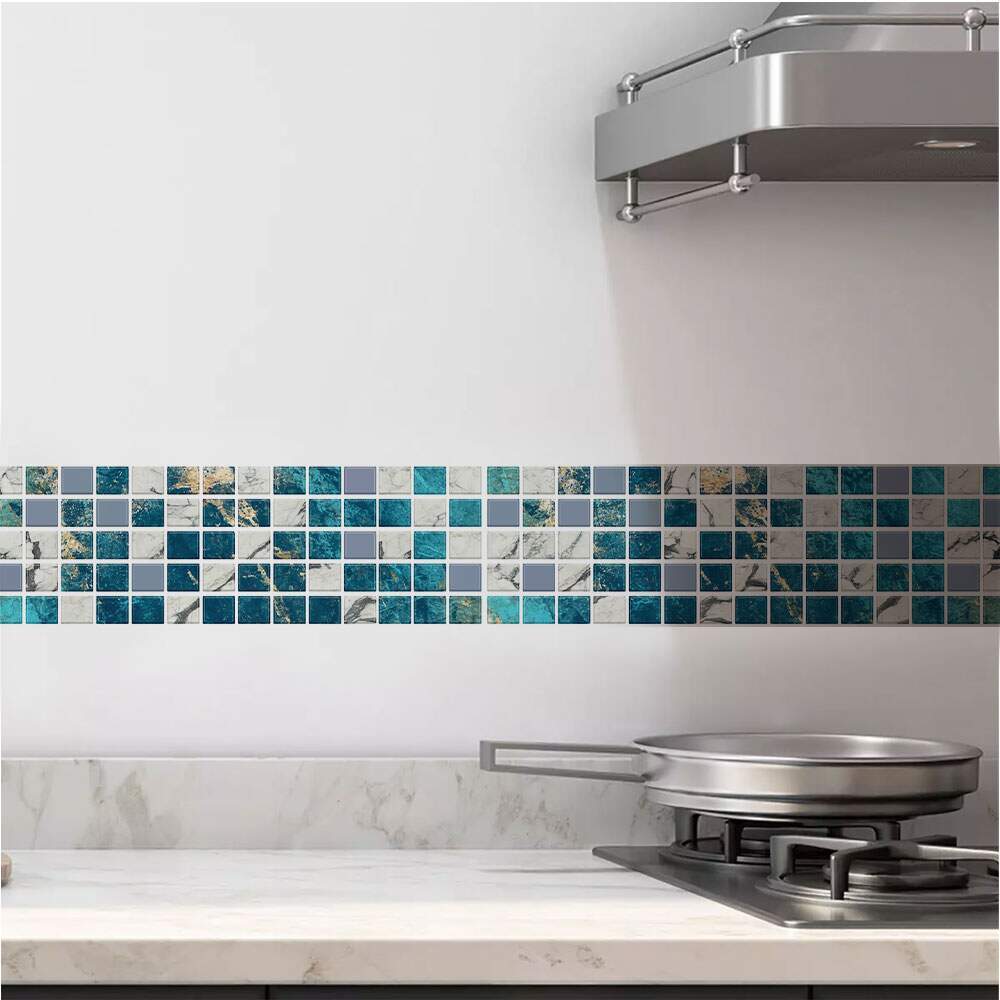 Faixa de Parede Imitando Pastilhas de M�rmore Azul e Branco