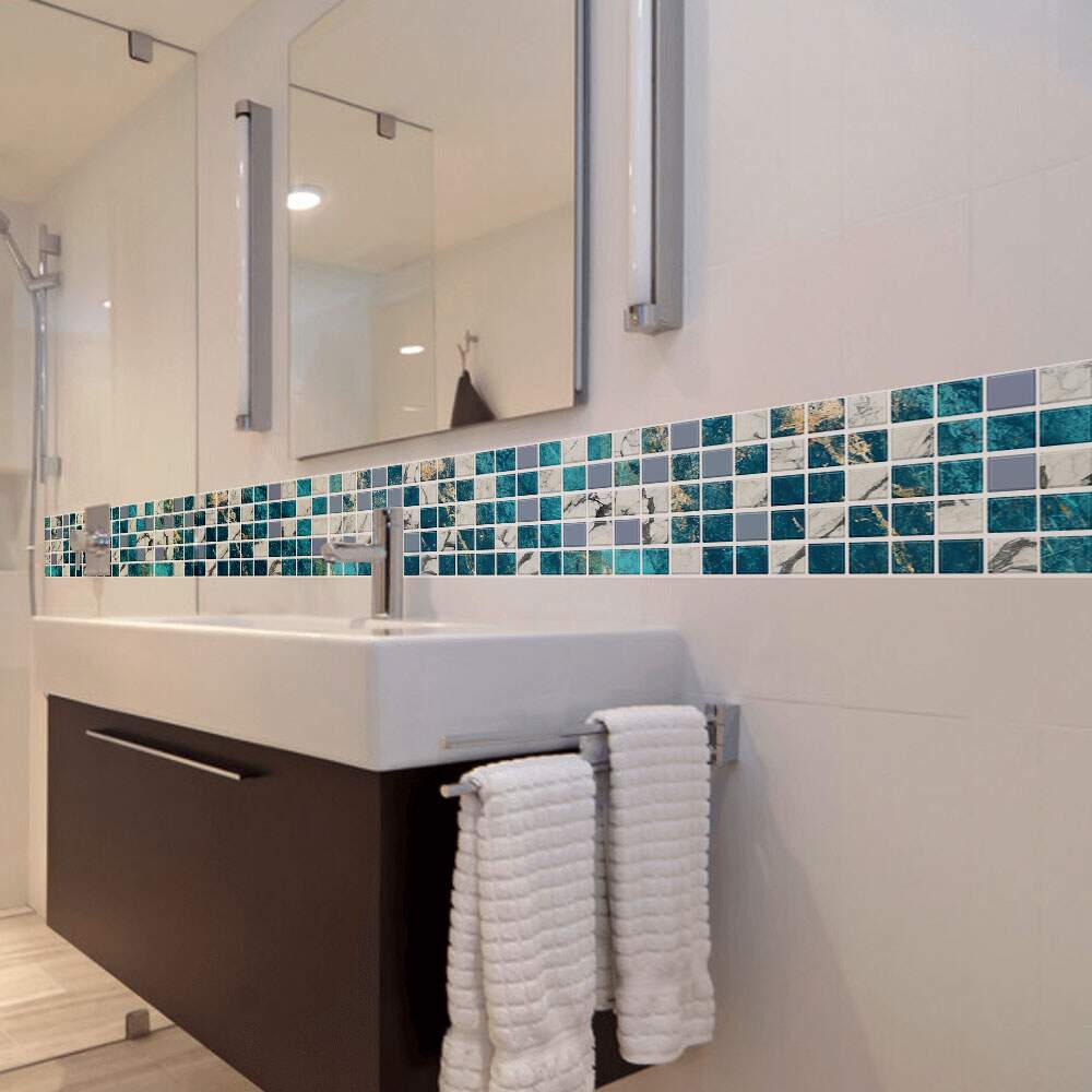 Faixa de Parede Imitando Pastilhas de M�rmore Azul e Branco