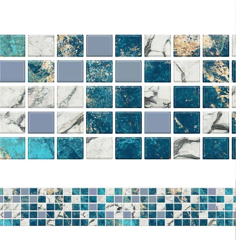 Faixa de Parede Imitando Pastilhas de Mrmore Azul e Branco