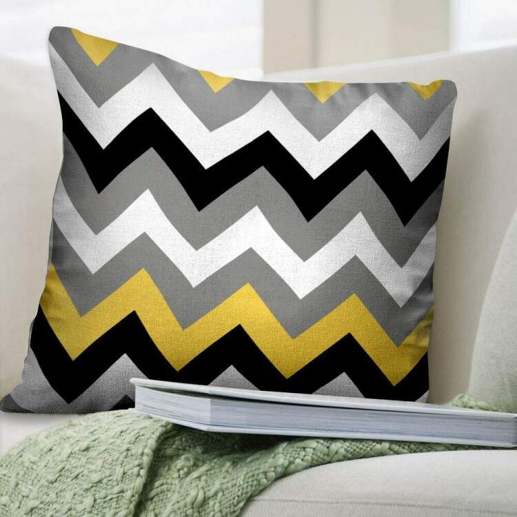 Almofada Decorativa Chevron Amarelo Preto e Branco