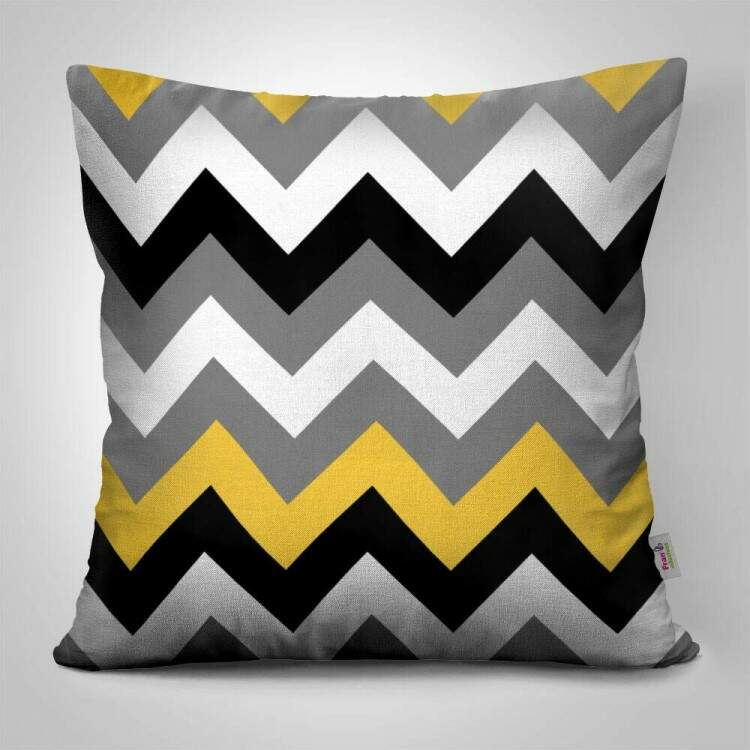 Almofada Decorativa Chevron Amarelo Preto e Branco