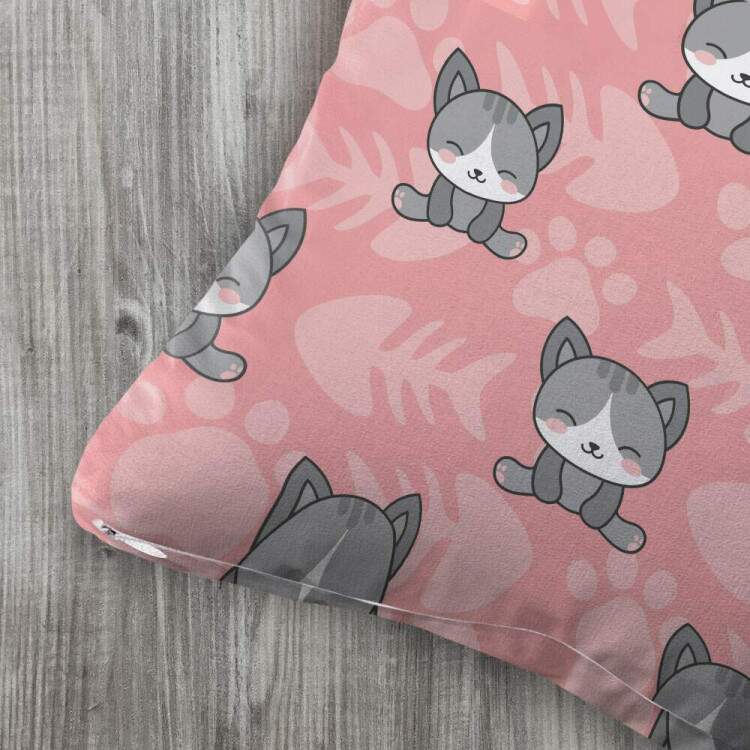 Almofada Gatinhos Cinzas Com Fundo Rosa