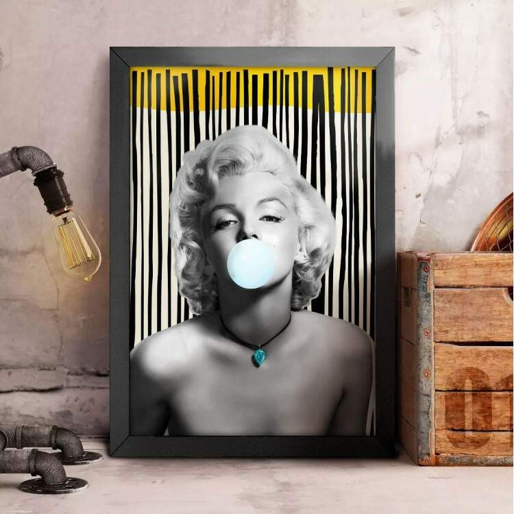 Quadro Decorativo Marilyn Monroe com Chiclete Azul