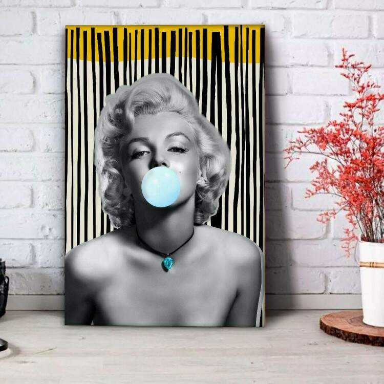 Quadro Decorativo Marilyn Monroe com Chiclete Azul