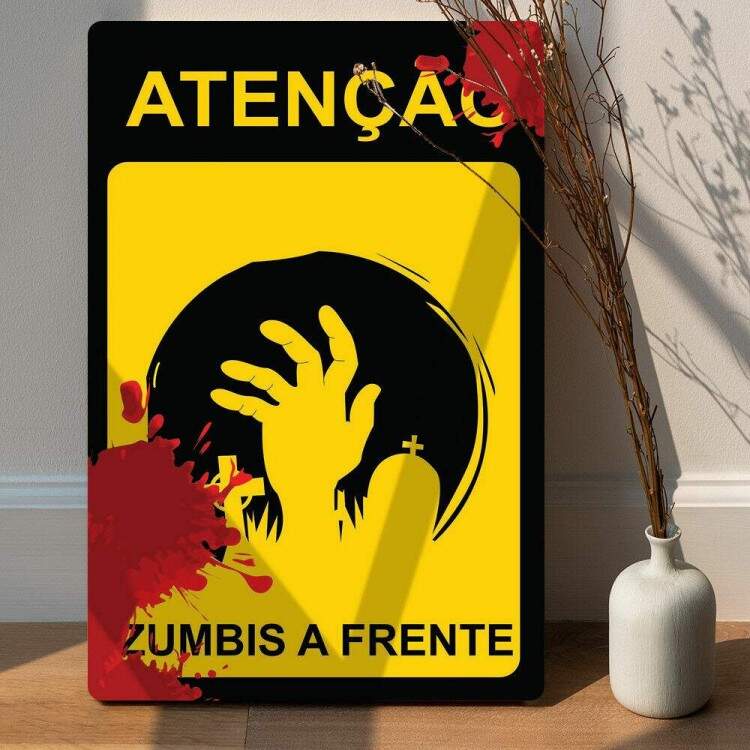 Placa Decorativa Ateno Zumbis a Frente