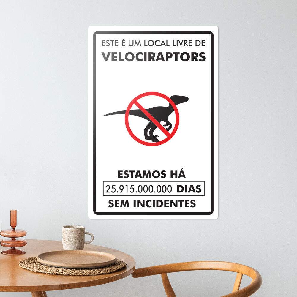 Placa Decorativa Local Livre de Velociraptors