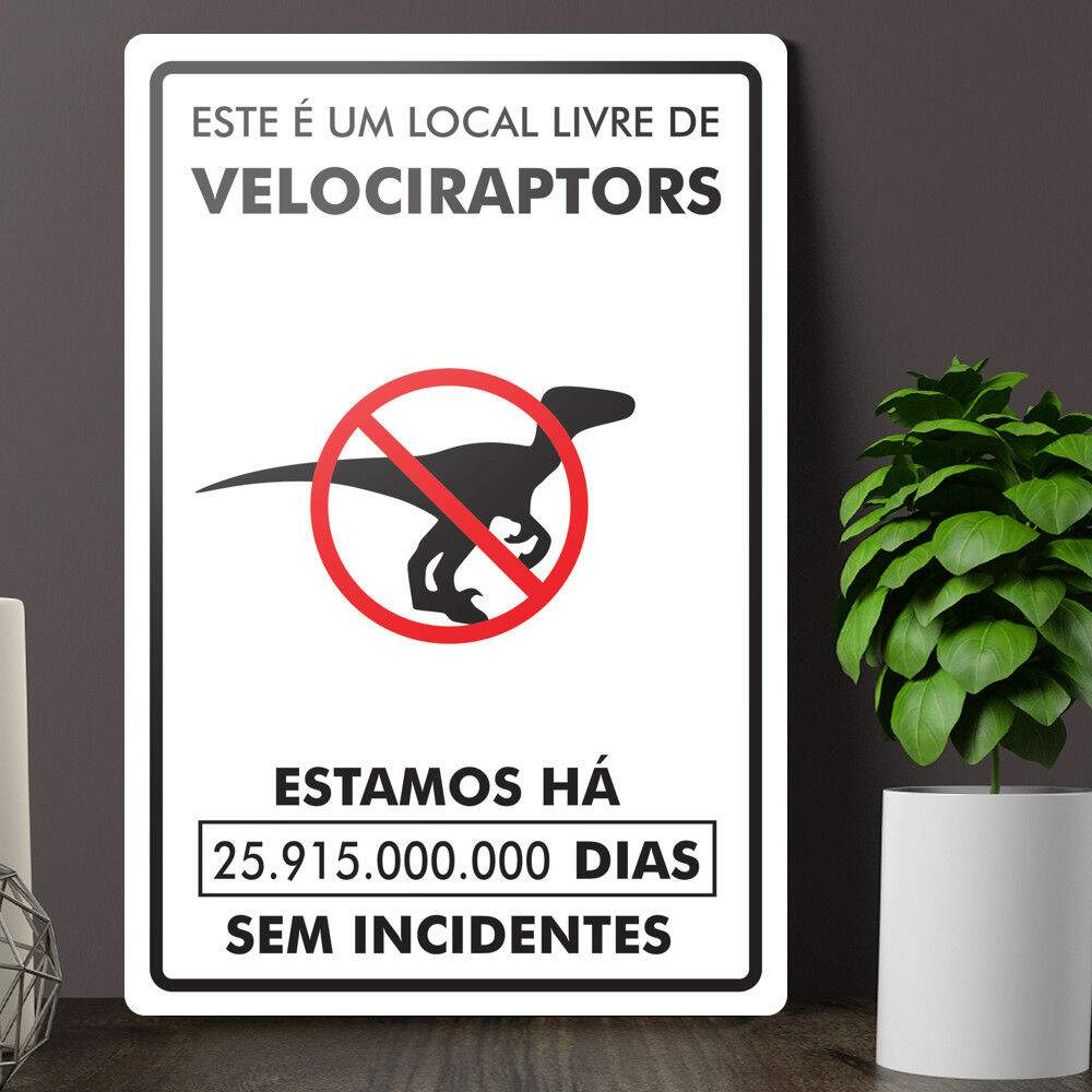 Placa Decorativa Local Livre de Velociraptors