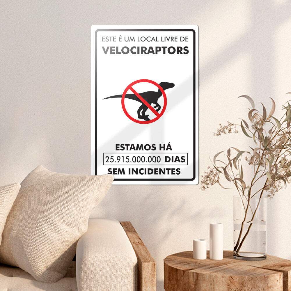Placa Decorativa Local Livre de Velociraptors