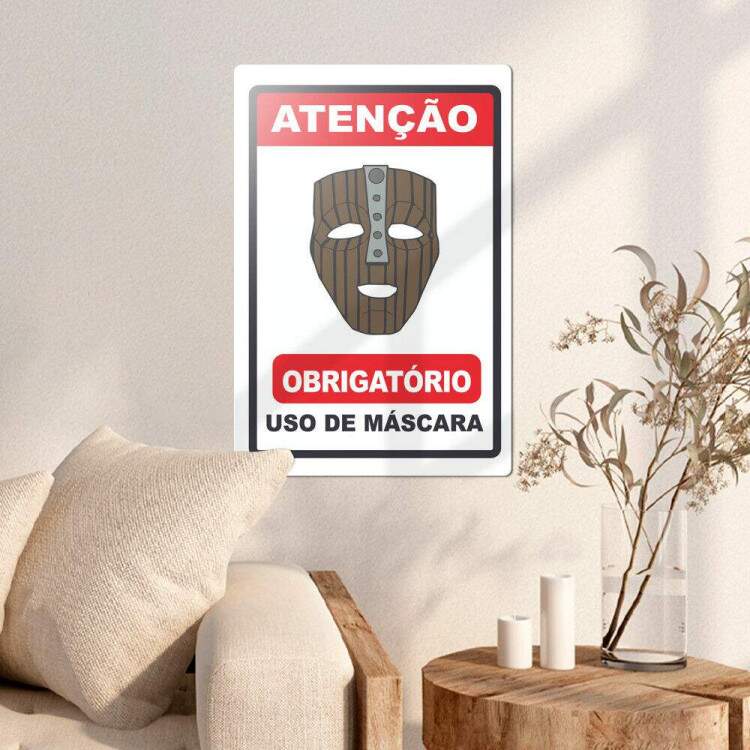 Placa Decorativa Ateno Obrigatrio Uso de Mscara