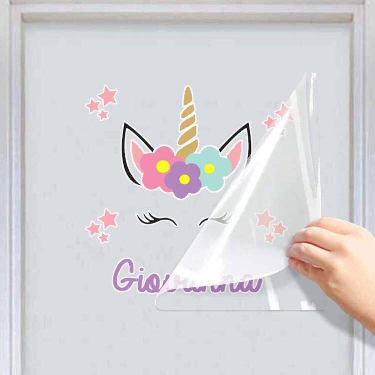 Adesivo de Parede Unicrnio Roxo e Nome Personalizado