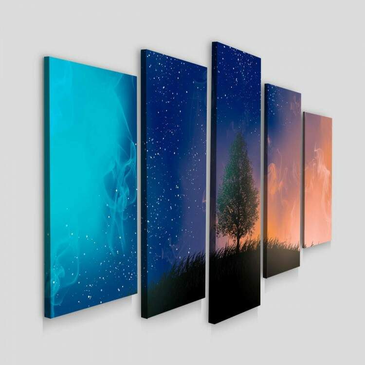 Kit Quadros Decorativos Mosaico Noite rvore e Estrelas