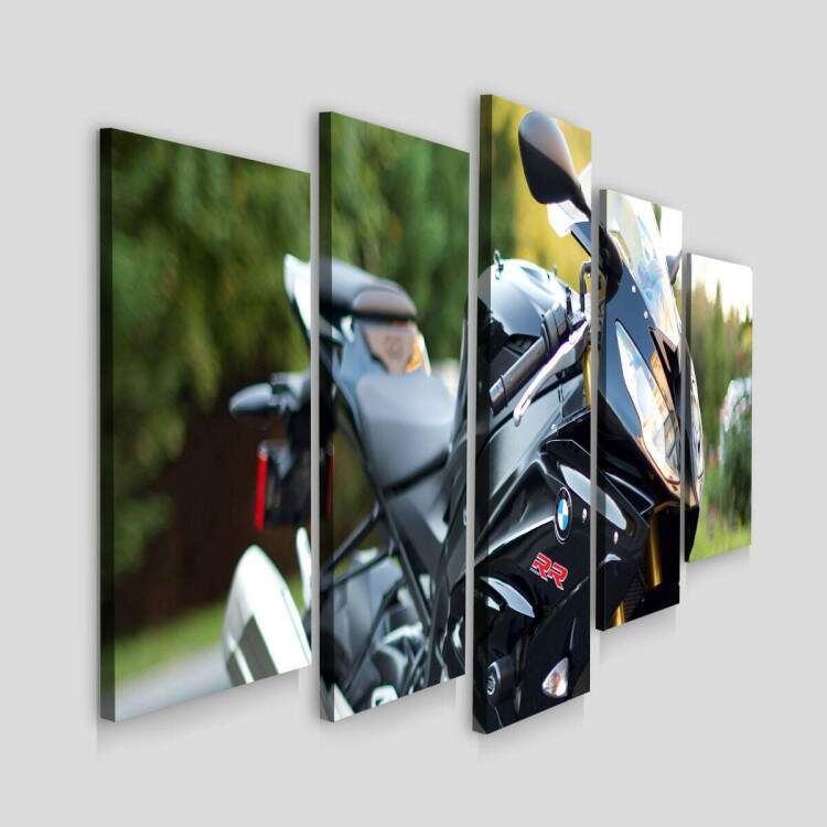 Kit 5 Quadros Decorativos Mosaico Moto Preta 02