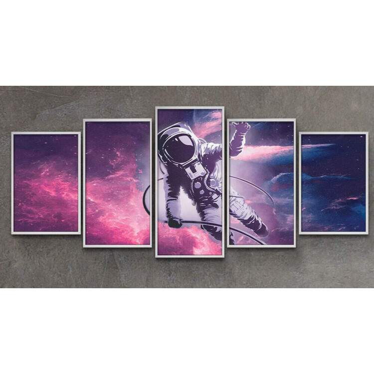 Kit 5 Quadros Decorativos Mosaico Astronauta no Espao