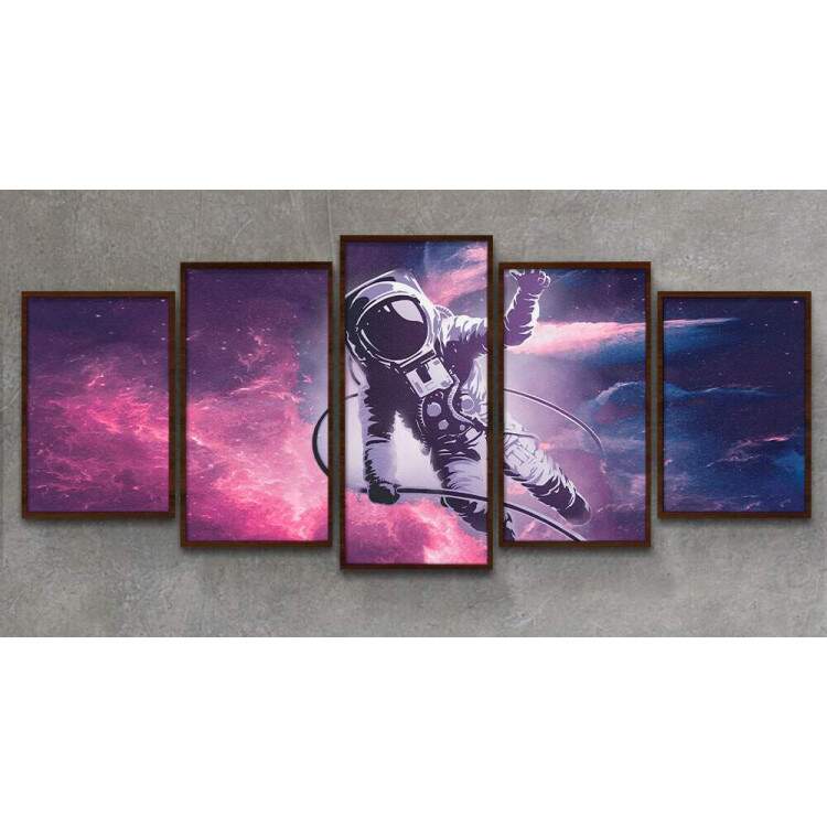Kit Quadros Decorativos Mosaico Astronauta no Espao