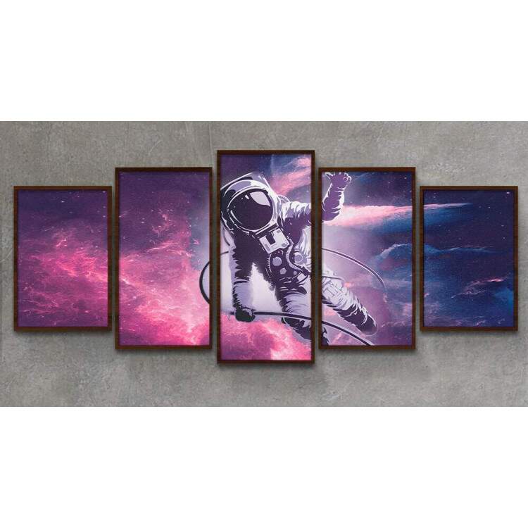 Kit 5 Quadros Decorativos Mosaico Astronauta no Espao