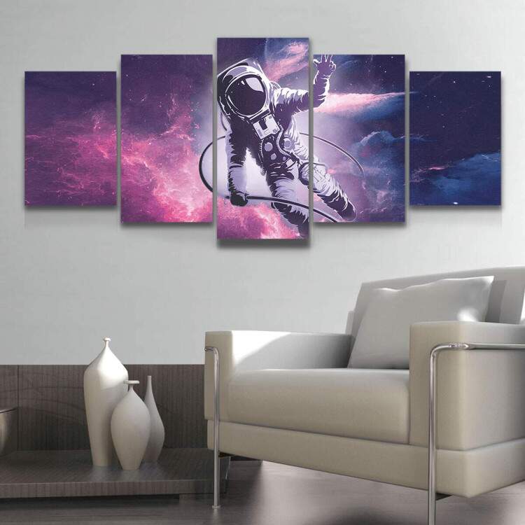 Kit 5 Quadros Decorativos Mosaico Astronauta no Espao