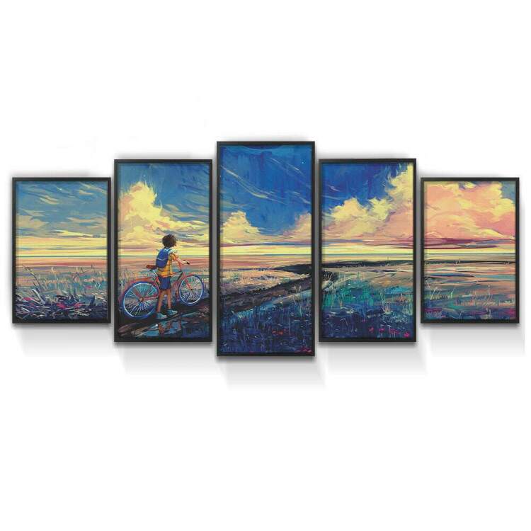 Kit Quadros Decorativos Mosaico Menino Bicicleta