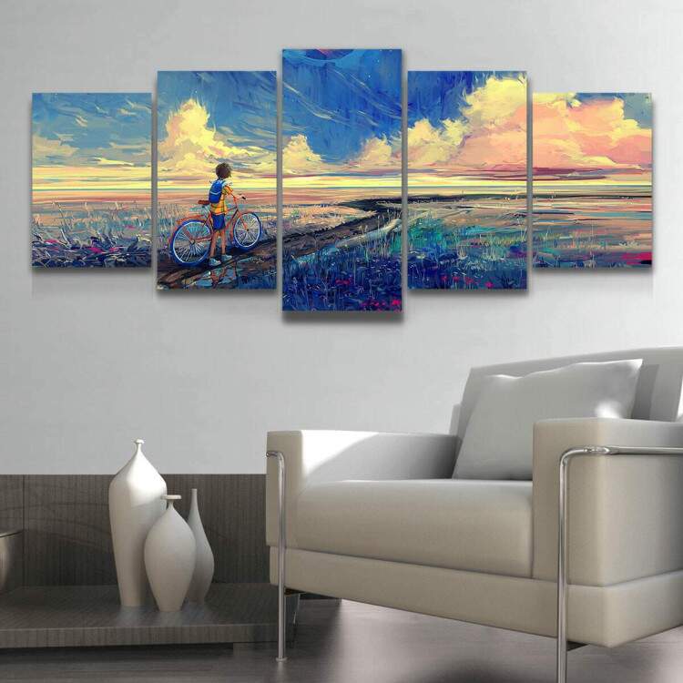 Kit Quadros Decorativos Mosaico Menino Bicicleta