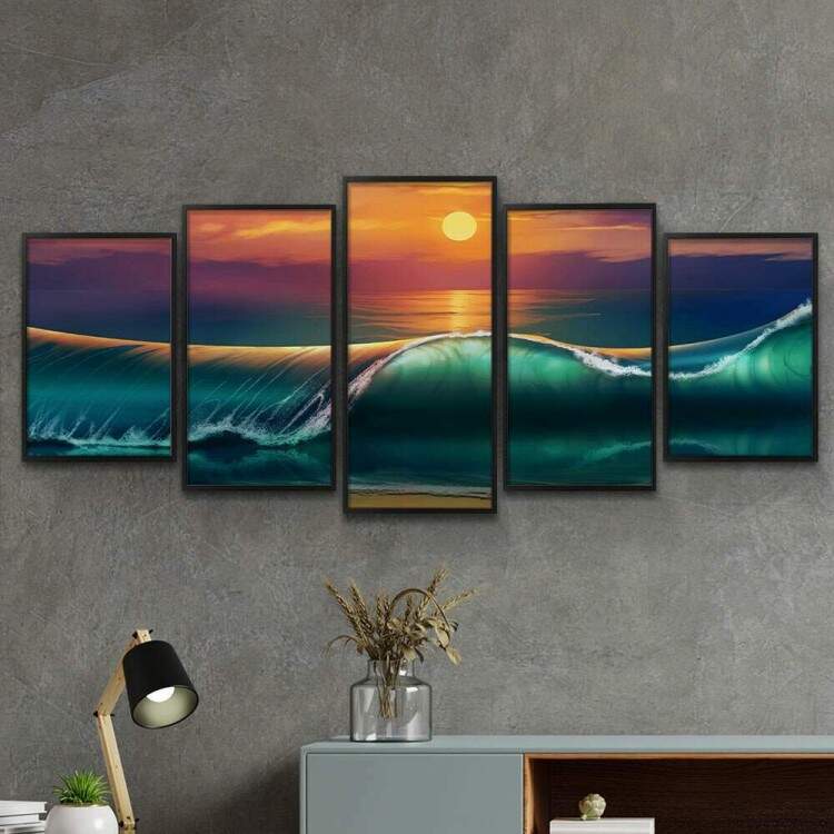 Kit Quadros Decorativos Mosaico Pintura Pr do Sol e Mar