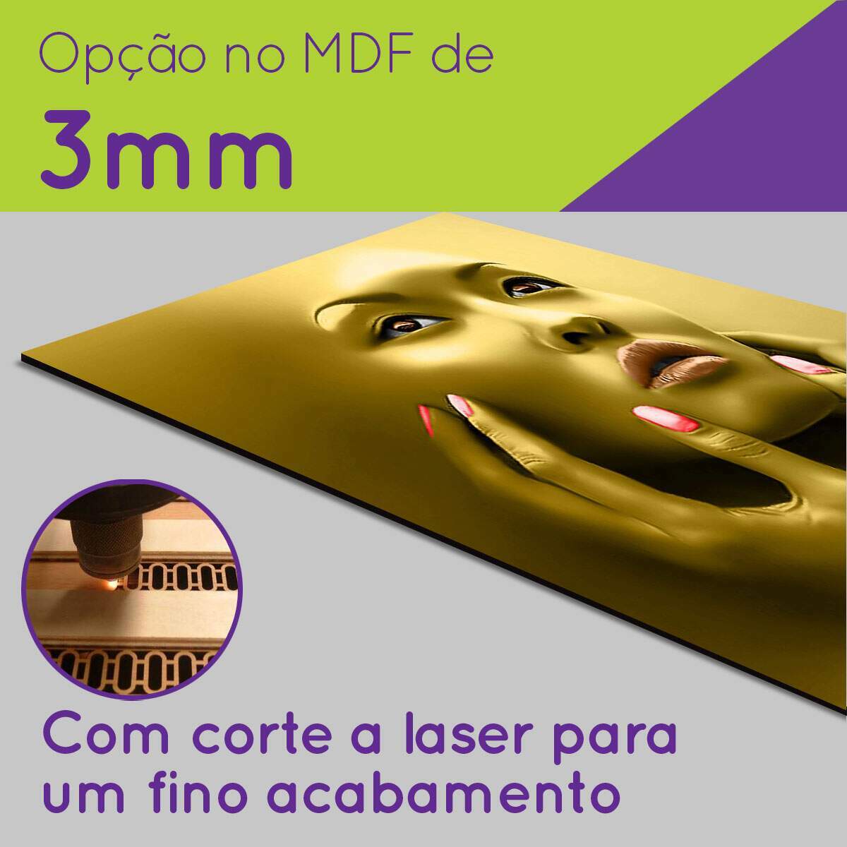 Kit Quadros Decorativos Mosaico Rosto de Mulher Dourado