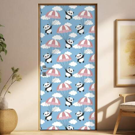 Adesivo para Porta Pandinhas de Paraquedas Fundo Azul