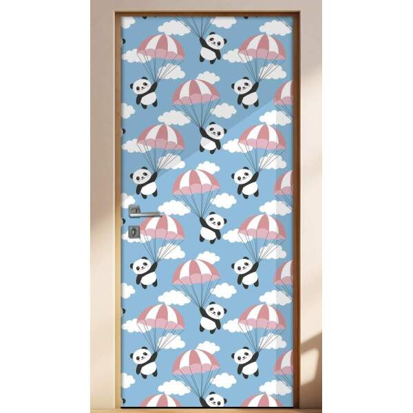 Adesivo para Porta Pandinhas de Paraquedas Fundo Azul