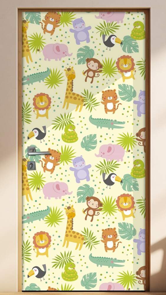 Adesivo para Porta Safari Animais Coloridos