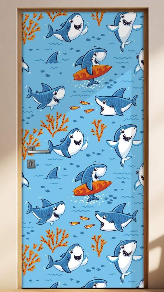 Adesivo para Porta Fundo Do Mar Tubar�es