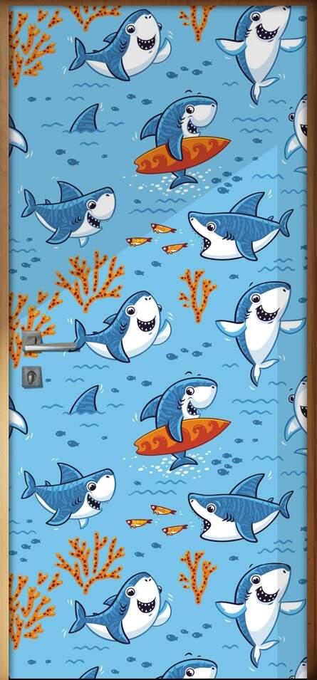 Adesivo para Porta Fundo Do Mar Tubar�es