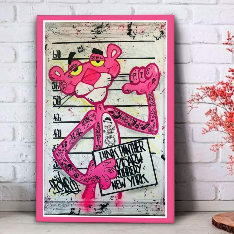 Placa Decorativa Pantera Cor de Rosa na Cadeia - Fran Adesivos de Parede