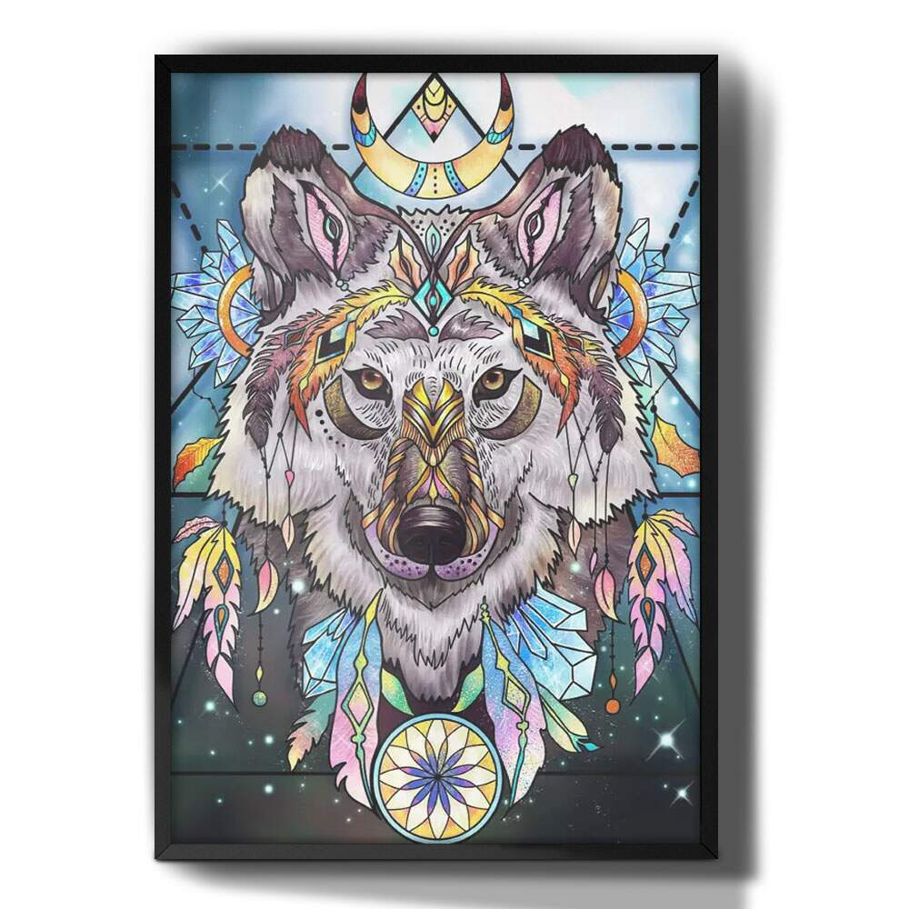 Quadro Decorativo Arte Lobo Colorido