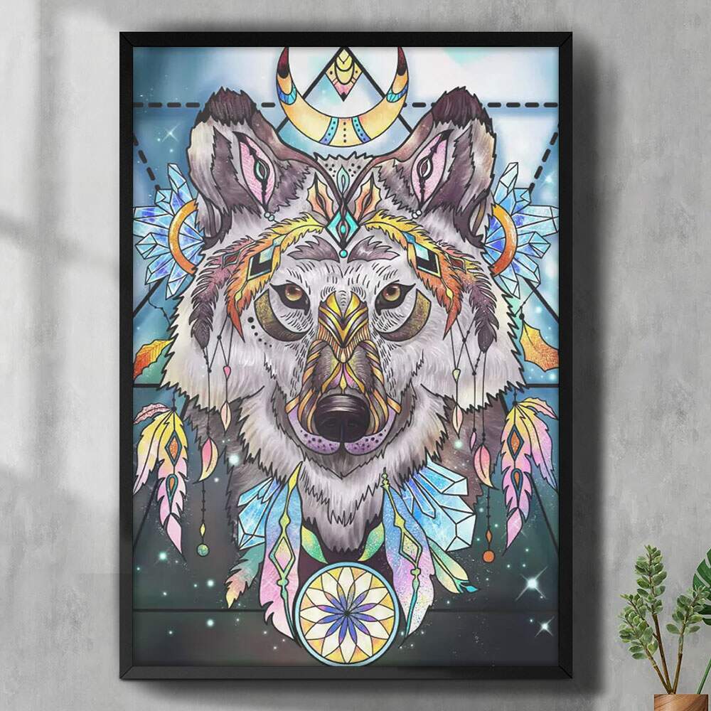 Quadro Decorativo Arte Lobo Colorido