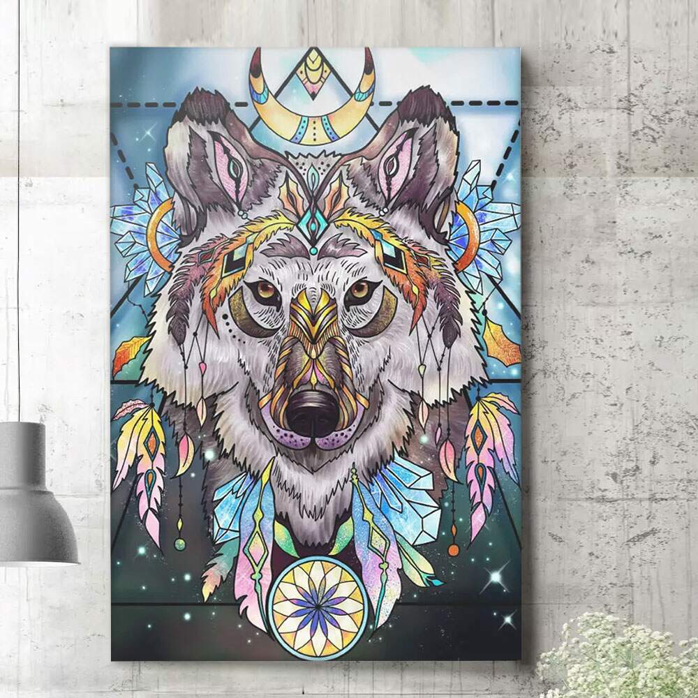 Quadro Decorativo Arte Lobo Colorido
