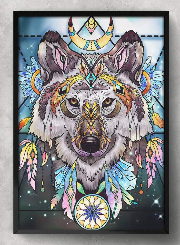 Quadro Decorativo Arte Lobo Colorido