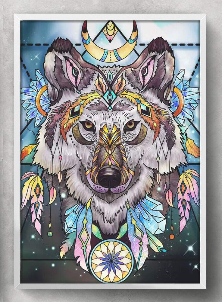 Quadro Decorativo Arte Lobo Colorido