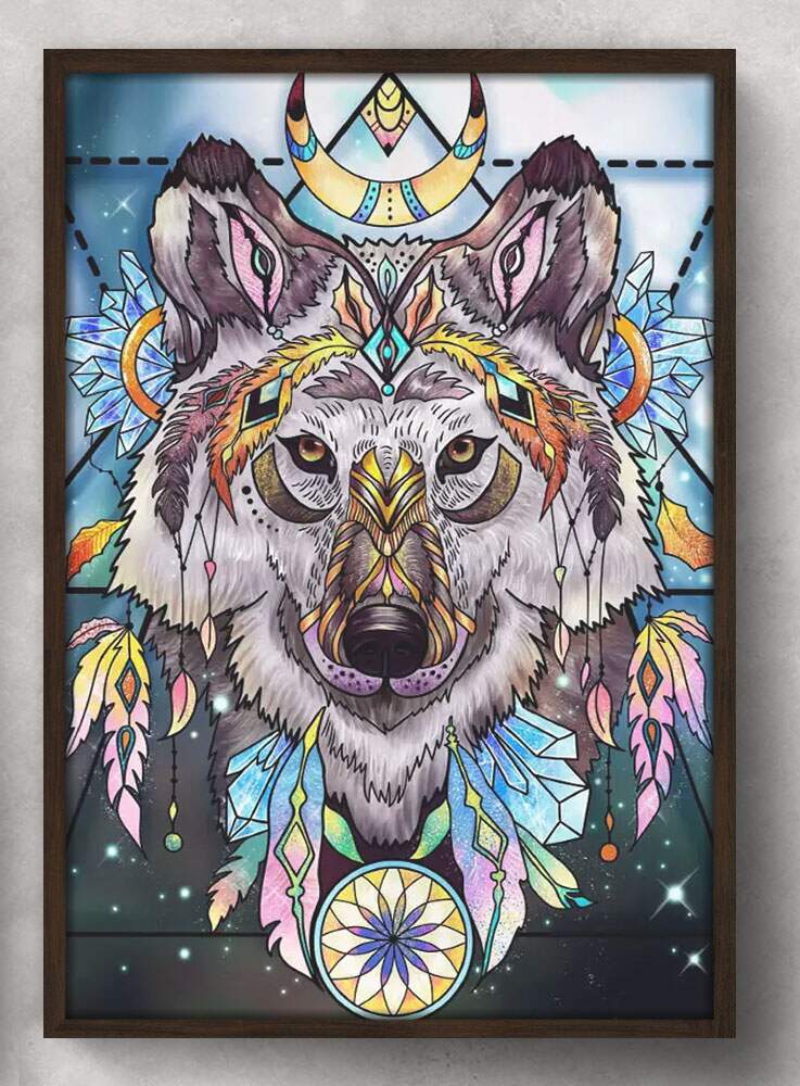 Quadro Decorativo Arte Lobo Colorido