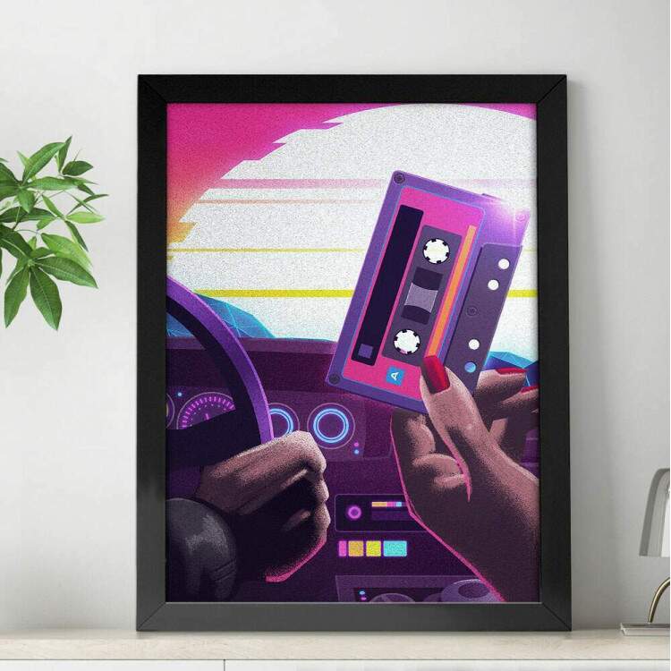 Quadro Decorativo Pop Art Toca Fitas do Carro Retr