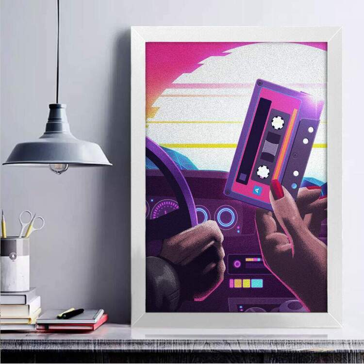 Quadro Decorativo Pop Art Toca Fitas Carro Retr