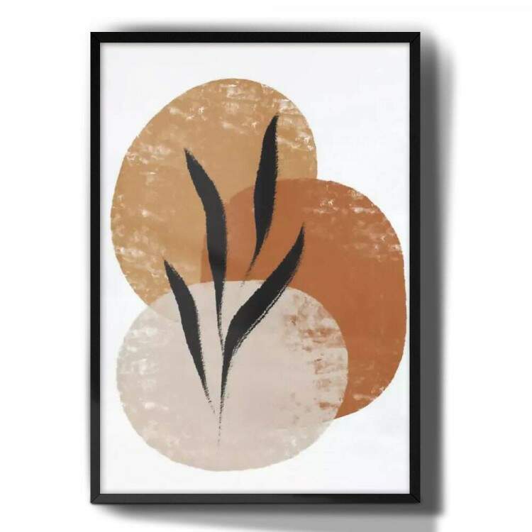 Quadro Decorativo Abstrato Crculos e Folhas