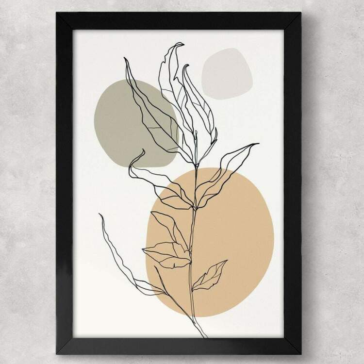 Quadro Decorativo Abstrato Folha e Crculos Minimalistas