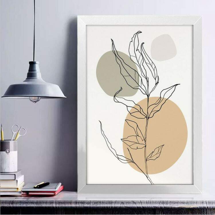 Quadro Decorativo Abstrato Folha e Crculos Minimalistas