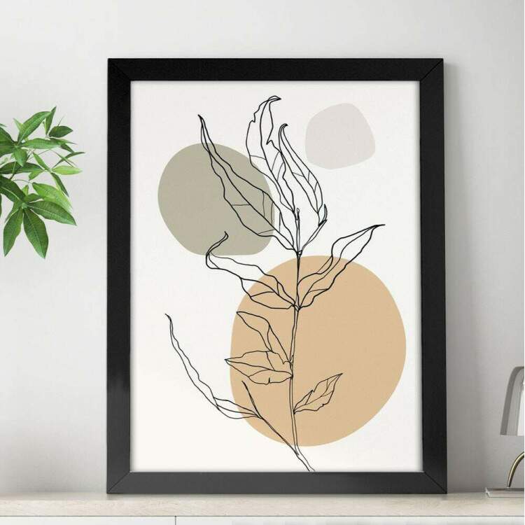 Quadro Decorativo Abstrato Folha e Crculos Minimalistas